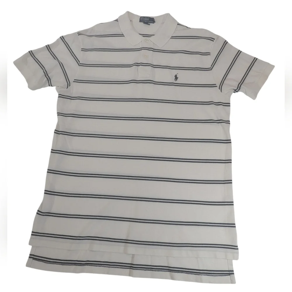 Polo by Ralph Lauren Men's White & Black Strips Short Sleeve Cotton Shirt Sz.XL